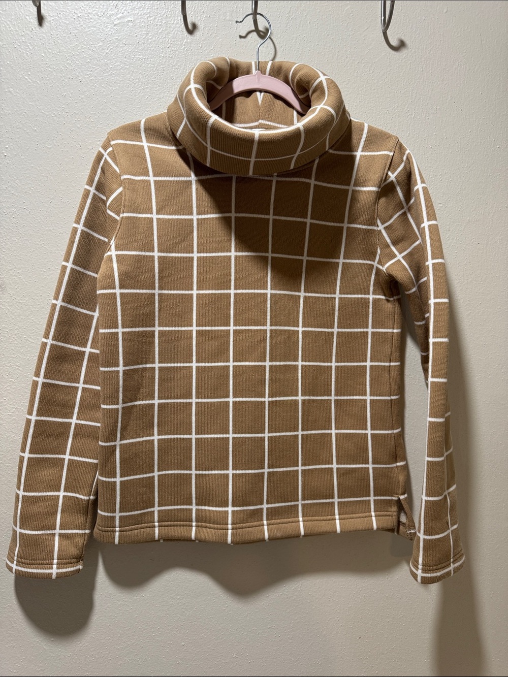 J. Crew Camel Turtleneck Windowpane Sweater